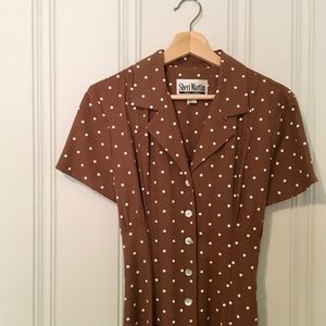 Vintage brown polka dot collar maxi dress